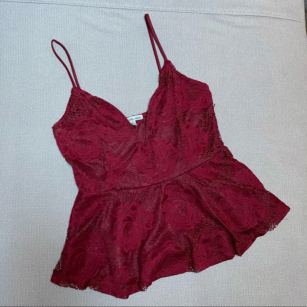 Lace Deep V Peplum Tank Top